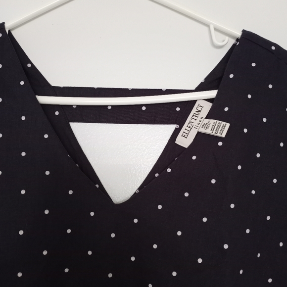 Ellen Tracy Blue Polka Dot Linen Top - Sz M - Picture 3 of 7